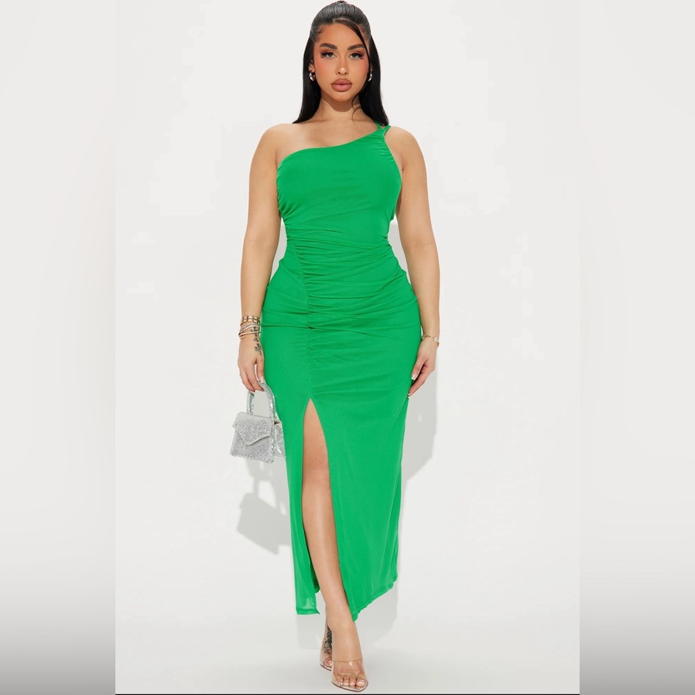One shoulder mesh maxi dress-Kelly green  SIZE L